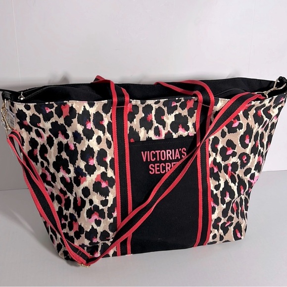 Victoria's Secret Leopard Canvas Tote with Pink and Black Accents - Picture 2 of 6